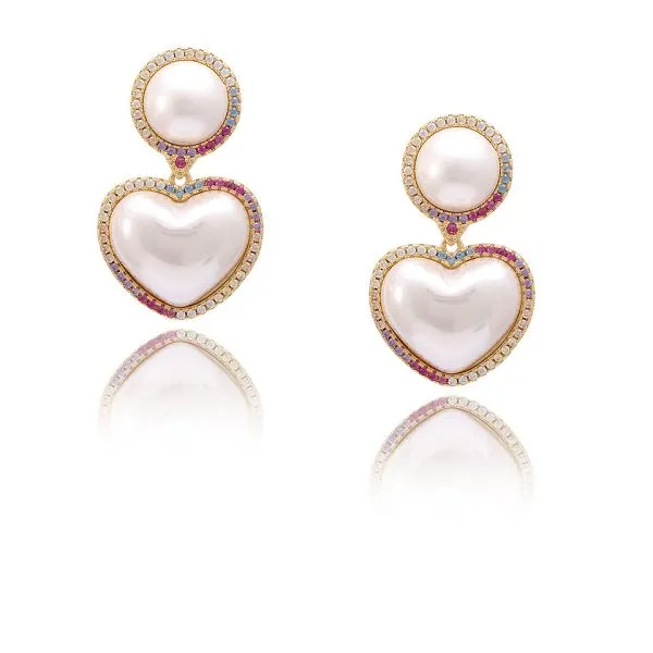 ハート型シェルパールイヤリングドロップ