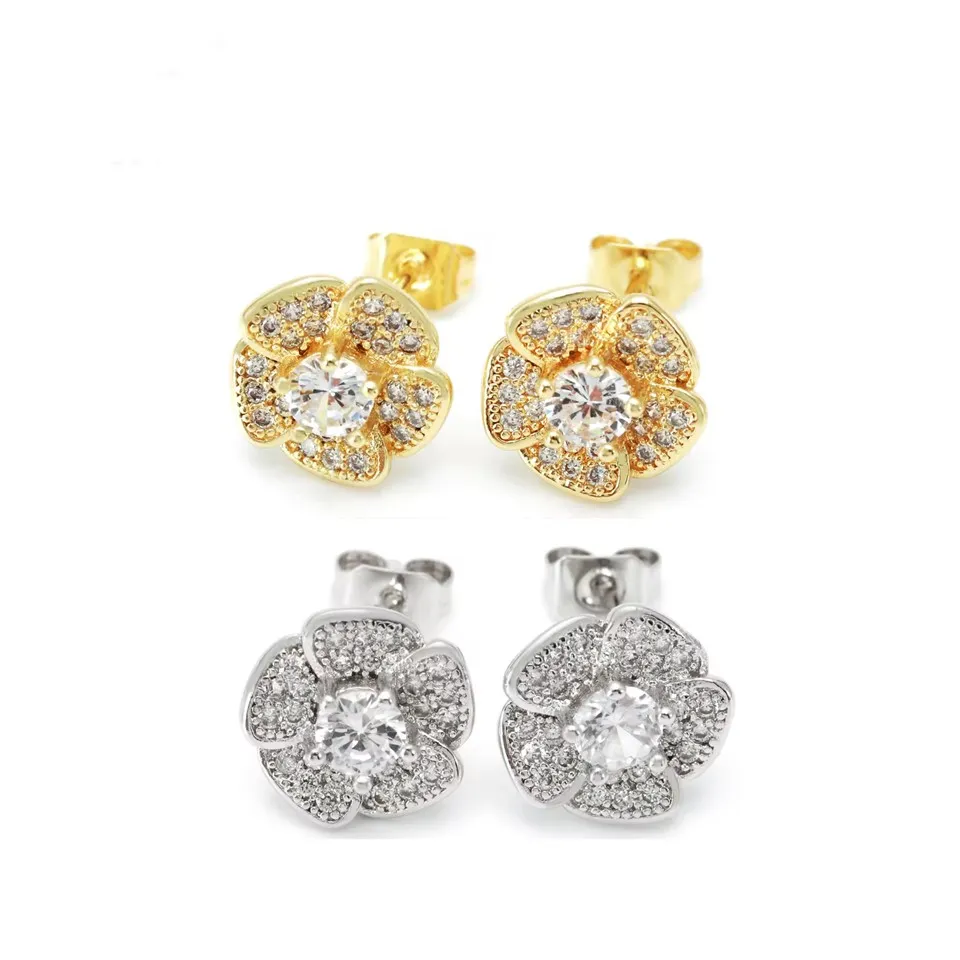 ヴィンテージ ゴールド & ロジウム メッキ フラワー イヤリング